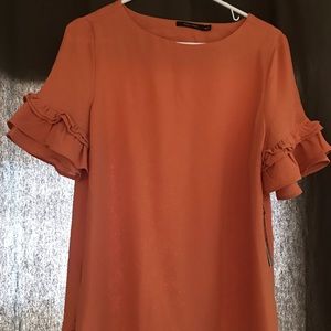 New orange ruffle sleeve blouse